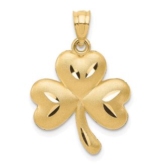 Diamond2Deal 14k Yellow Gold Satin Diamond-cut Shamrock Charm Pendant