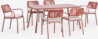 Sklum Set De Mesa Rectangular 160x90 Cm Y 6 Sillas De Comedor Apilables En Cuerda Trenzada Arhiza Sklum
