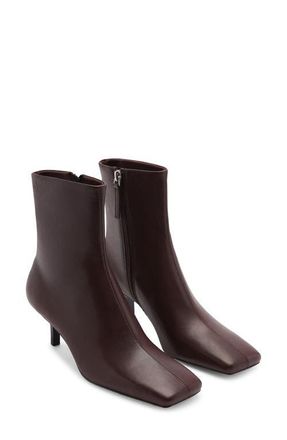 Mango Square Toe Leather Bootie in Chocolate at Nordstrom, Size 6.5