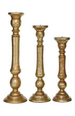 Uma Goldtone Mango Wood Traditional Candle Holder - Set of 3 in Multi at Nordstrom Rack