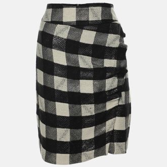 Emporio Armani Black/white Checkered Lurex Blend Midi Skirt