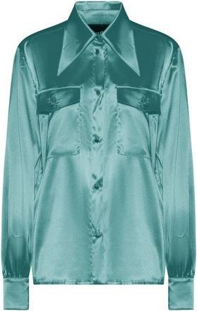 John Richmond Satijnen overhemd met utility details - Dames - Overhemden - Blauw - XS - Satijn - Overhemden