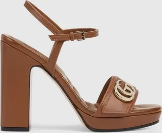 Gucci Womens Platform Sandal With Double G, Brown, Leather