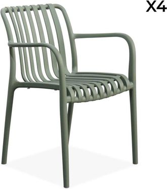 Sweeek Set of 4 plastic garden armchairs Sage Green 58x55x81 cm - Agathe
