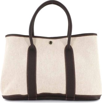 Herm&egrave;s Marron Natural Toile H Leather Handbag Tote Bag (Pre-Owned)