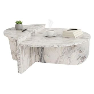 Dmora Mesa De Caf&eacute; Feglino, Mesa De Centro Baja, Revistero Para Sof&aacute;, Estante De La Sala De Estar, 90x60 H35 Cm, M&aacute;rmol - Dmora