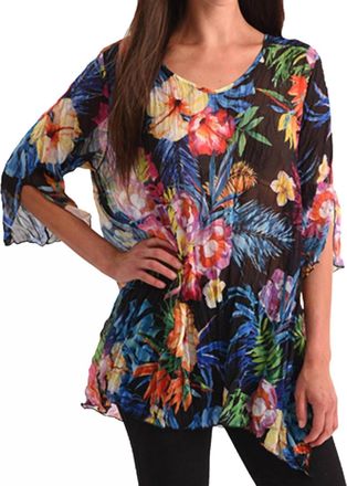 Angel Tropical Paradise 3/4 Sleeve Tunic In Multi