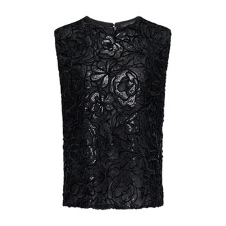 Elena Miro Tops, Dames, Zwart, S/M, Polyester, Top met geborduurde voorkant