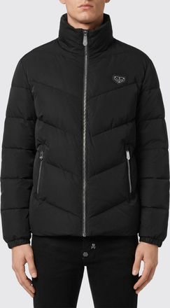 Philipp Plein Short Quilted Nylon Down Jacket with Zip Closure and Applied Logo