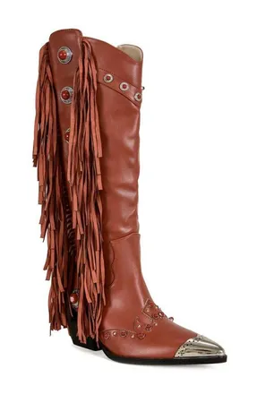 Azalea Wang Pelagius Fringe Western Boot in Red at Nordstrom, Size 6.5