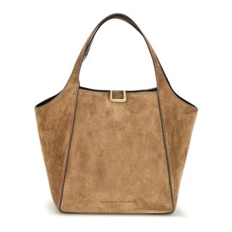 Brunello Cucinelli Borsa a secchiello piccola in camoscio sartoriale - - Bags - Donna - Beige - ONE SIZE