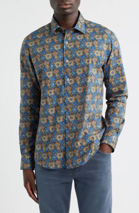 Scott Barber Canclini Regular Fit Floral Cotton Button-Up Shirt In Blue