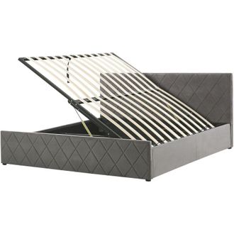 Beliani Letto Contenitore Trapuntato Velluto Grigio Rete a Doghe 180 x 200 cm Rochefort