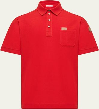 Moncler Mens Leather Logo Tag Cotton Pique Polo Shirt