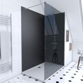 Aurlane Pack Ducha 90x120 - Paneles Negro/cromato + Plato + Mampara Vidrio Ahumado