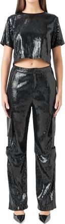 endless rose Sequins Cargo Pants In Black