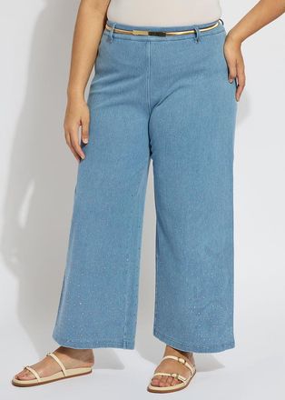 Lyss&eacute; Erin Crystal Embellished Wide Leg Denim Curvy (28 Inseam)
