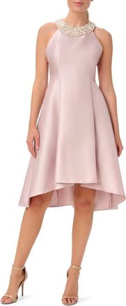 Adrianna Papell Imitation Pearl Halter Neck High-Low Mikado Dress in Bellini at Nordstrom, Size 10