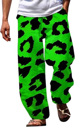 Generic Mens Hippie Trousers - Leopard Print, Harem Pants Mens Japanese Casual 3D Print Trousers Drawstring Pockets Comfortable Lightweight Track Pants Mens L