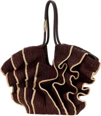 Zimmermann Womens Chocolate Raffia Medium Goldentime Shopping Bag Borse A Mano
