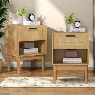 OEM Mesita De Noche Con 1 Caj&oacute;n, Lote De 2 Mesitas De Noche, Mesa Auxiliar, Compartimentos Abiertos, Mueble De Almacenamiento Para Dormitorio