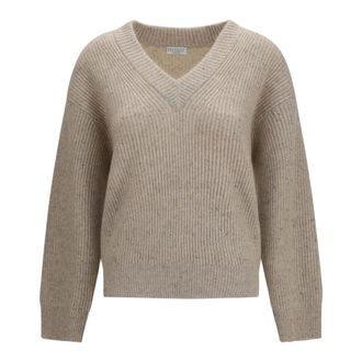 Brunello Cucinelli Maglione Girocollo in Cashmere e Mohair - - Knitwear - Uomo - Beige - S