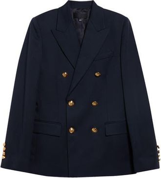 Nili Lotan Bruni Double Breasted Virgin Wool Jacket in Midnight at Nordstrom, Size 10