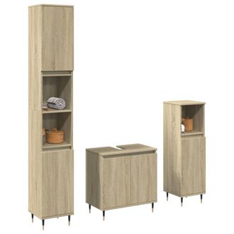 Berkfield Home 3 Piece Bathroom Furniture Set Sonoma Oak Engineered Wood in Brown