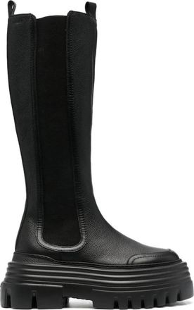 Bally Zwarte Kalfsleren Lange Laarzen met Structuur - Dames - Chelseaboots - Zwart - 41 EU - Leer - Schoenen