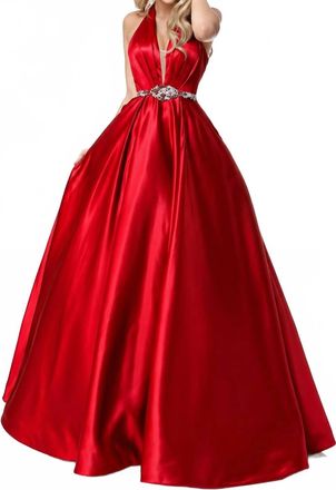 Sherri Hill Halter Beaded Waist Prom Dress In Red