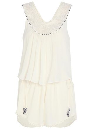 Isabel Marant Nilany Lace-trim Silk-georgette Playsuit - Ecru - 38 (UK10 / S)