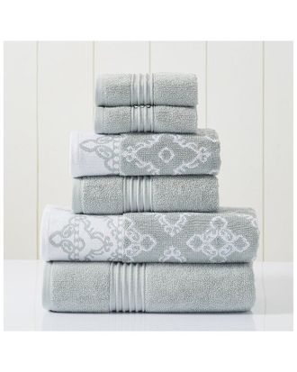 Modern Threads Sage 6Pc Charlize Jacquard/Solid Towel Set