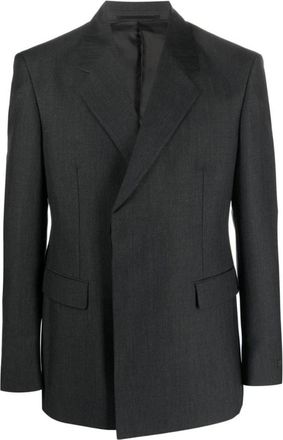 Prada Wollen Double-Breasted Jas - Heren - Blazers - Grijs - L - Wol - Jassen