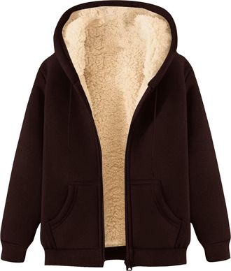 Generic Sobzia Hoodies for Women UK Fleece Lined Fall Outfits Fleece Jacket Trendy Casual Crewneck Winter Jackets Warm Coat Sweatshirt Comfy Long Sleeve Tops 