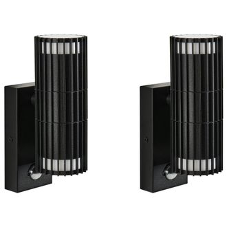 Beliani Conjunto De 2 L&aacute;mparas De Pared Exterior Con Sensor De Movimiento Iluminaci&oacute;n Moderna De Aluminio Negro Ernan