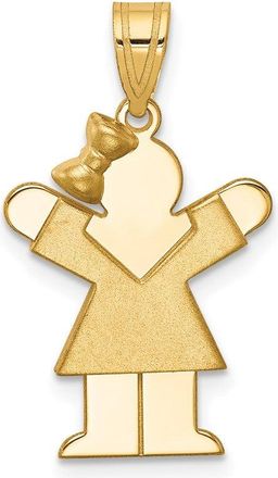 Diamond2Deal 14k Yellow Gold Solid Engravable Girl with Bow on Left Charm