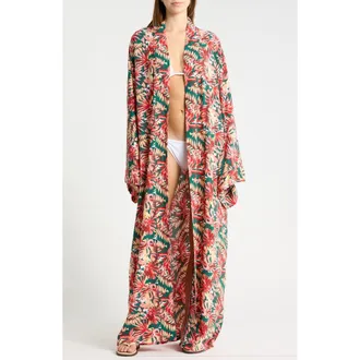 Nordstrom Rack Oversize Cover-Up Ruana in Green- Coral Palm Multi at Nordstrom Rack, Size Large/x-Large