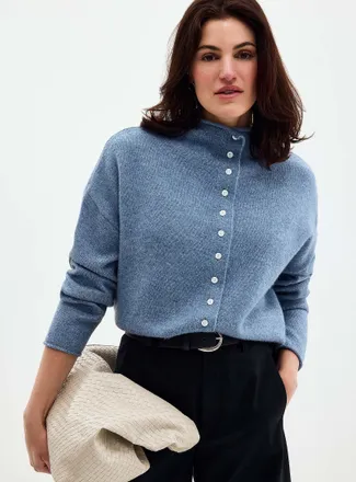 Contemporaine Womens Plush funnel-neck Cardigan Sweater