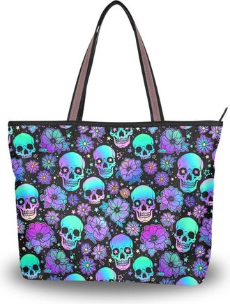 Alaza Large Tote Bag, Women Shoulder Bag Big Capacity Casual Handbags, Funny Skulls Shopping Tote Bag with Pockets Zip,M