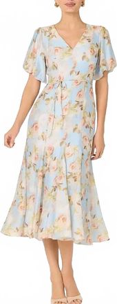 Astr Lavena Balloon Sleeve Midi Dress In Blue Floral