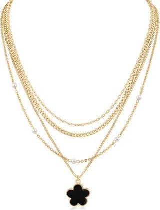 Jardin Faux Pearl & Clover Pendant Layered Necklace in White/Black/Gold at Nordstrom Rack