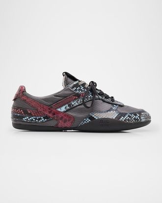 Miu Miu Gymnasium Technical Fabric and Python Low-Top Sneakers