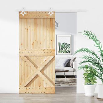 Berkfield Home Sliding Door with Hardware Set 90x210 cm Solid Wood Pine in Brown