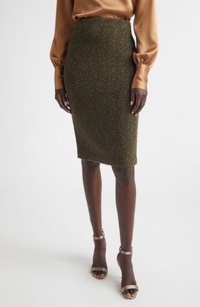 St. John Donegal Cotton & Wool Blend Knit Pencil Skirt in Olive Tweed Multi at Nordstrom, Size X-Large