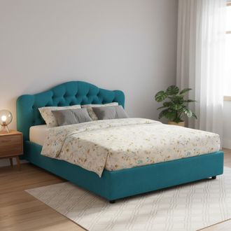 Dmora Letto Doble Arex, Desenfundable, Con Almacenamiento Made In Italy, Medida Colch&oacute;n 160x190 Cm, Azul