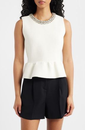 endless rose Embellished Knit Peplum Top in Ivory at Nordstrom, Size Medium