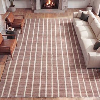 Jonathan Y Designs Orton Distressed Ticking Stripe Non-Slip Machine-Washable Rug in Rose Clay/cream at Nordstrom, Size 3Ft 0In X 5Ft 0In