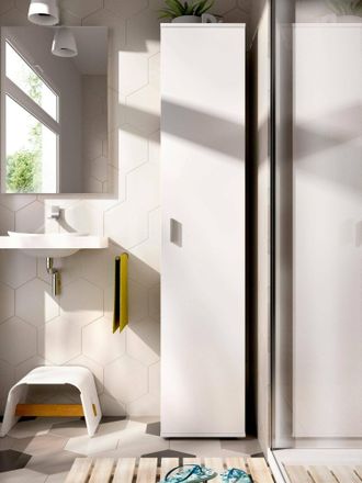 Dmora Dmora - Armario Multiusos Dfuzat, Armario Portaescobas Multifuncional, Armario Multiusos Alto Con 1 Puerta, 39x35h190 Cm, Blanco