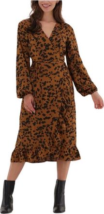 Freebird by Steven Rosy Midi LS Jurk Bruin - Dames - Wikkelkleedje - Veelkleurig - S - Kleedjes