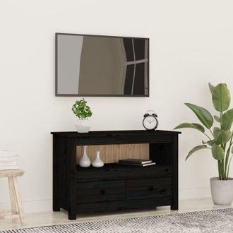 vidaXL Vidaxl - Mueble De Tv De Madera Maciza De Pino Negro 79x35x52 Cm
